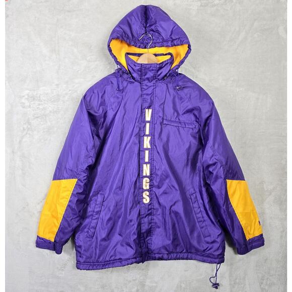 Vintage Minnesota Vikings NFL G-iii Jacket Men's Large Purple Hooded Insulated - Picture 2 of 16